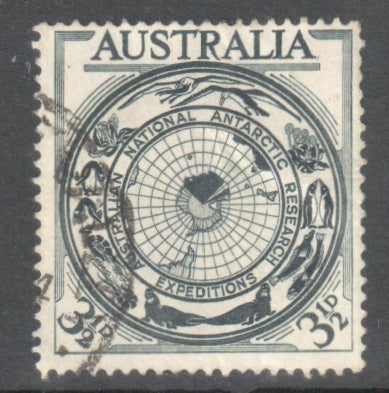 Australian 1954 3 1/2d Black Blue Australian National Antarctic Research Expeditions Stamp