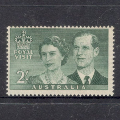 Australian 1954 2/- 2 Shilling Blueish Green Royal Visit Stamp