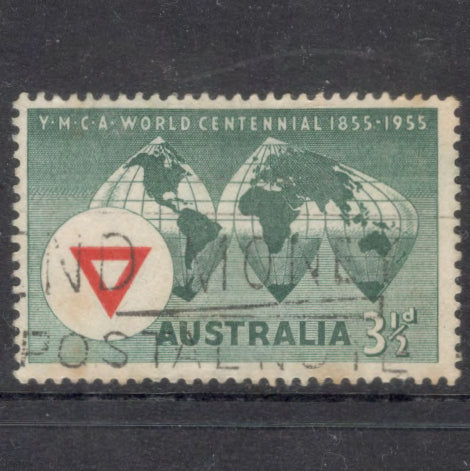 Australian 1955 3 1/2d Blueish Green /Red 100th Anniversary of the Young Men Christian Association Stamp