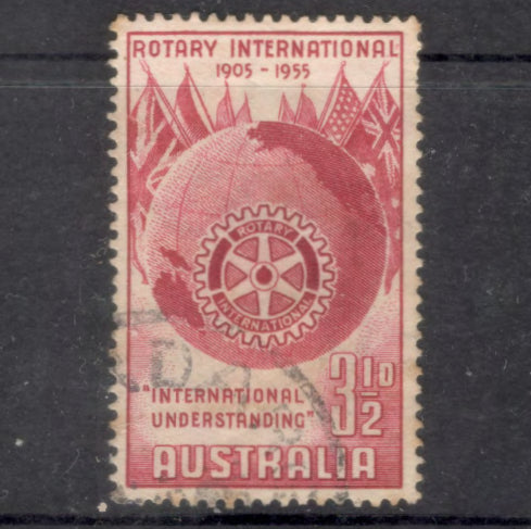 Australian 1955 3 1/2d Carmine Pink 50th Anniversary of the Rotary International Stamp
