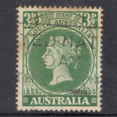 Australian 1955 3 1/2d Green 100th Anniversary of the First Stamp in South Australia Stamp