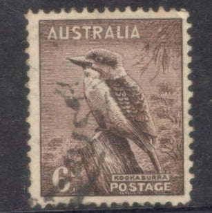 Australian 1956 6d Brown Kookaburra Stamp - PERF: 15 x 14
