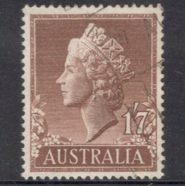 Australian 1957 1s7d Queen Elizabeth II Definitive Brownish Red Stamp