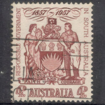 Australian 1957 4d 100th Anniversary of Responsible Government in South Australia Multicoloured Stamp
