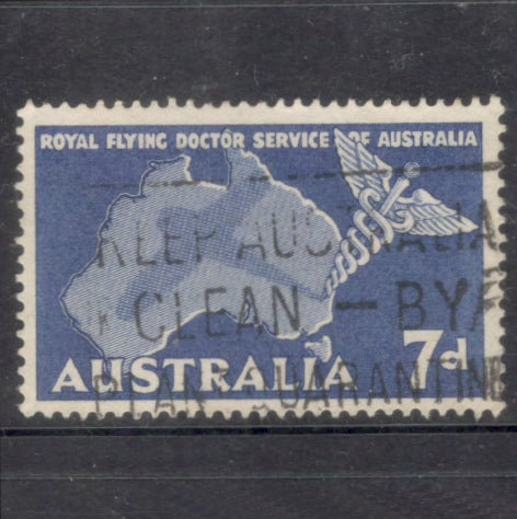 Australian 1957 7d 100th Royal Flying Doctor Service in Australia Ultramarine Stamp