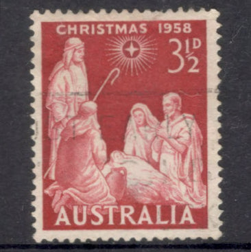 Australian 1958 3 1/2d Christmas Carmine Stamp