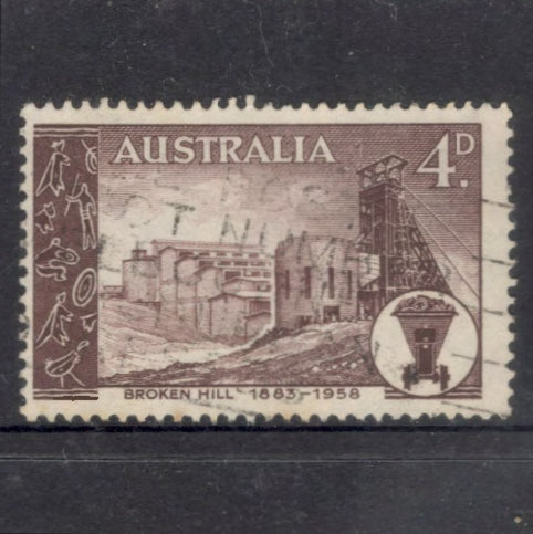 Australian 1958 4d 75th Anniversary of the Broken Hill Mine Concession Brownish Violet Stamp