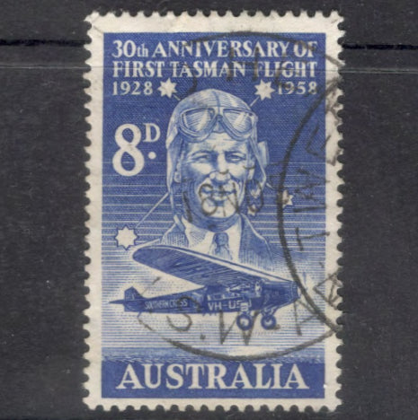 Australian 1958 8d 30th Anniversary of the First Tasman Flight 1928 - 1958 Violet Blue Stamp