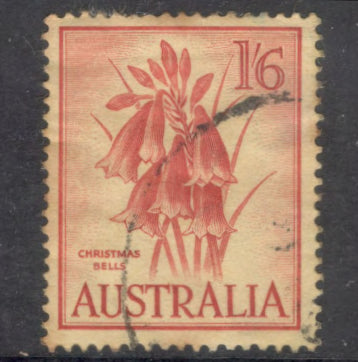 Australian 1959-1960 1s6d Flowers Blandfordia Grandiflora Red Grey Stamp