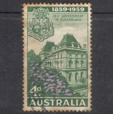 Australian 1959 4d 100th Anniversary of Self Government in Queensland Green Violet Stamp
