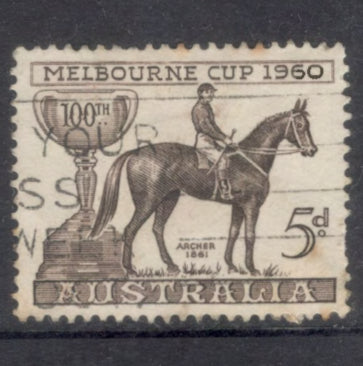 Australian 1960 5d Blackish Brown 100th Anniversary of the Melbourne Cup Stamp