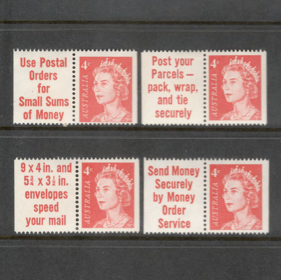 Australian 1966 4 Cent Red QEII Booklet Pair Set of 4 Stamps