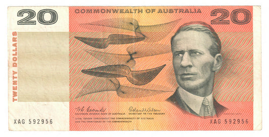 Australian 1966 20 Dollar Coombs Wilson COA Banknote s/n XAG 592956 - Circulated