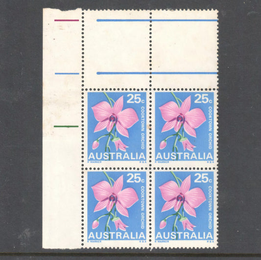 Australian 1968 15c Flowers Cooktown Orchid Block Of Four Stamps MNH