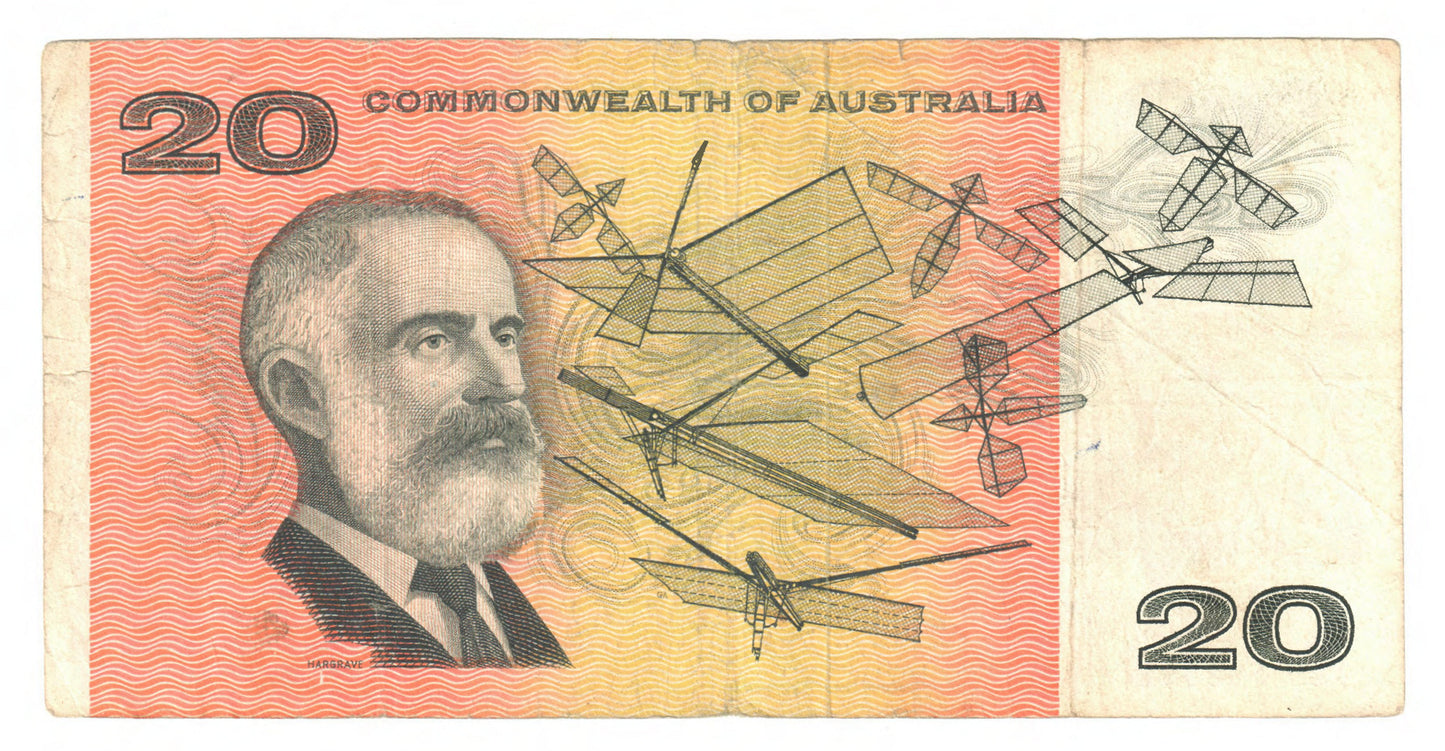 Australian 1968 20 Dollar Phillips Randall COA Banknote s/n XBU 508598 - Circulated