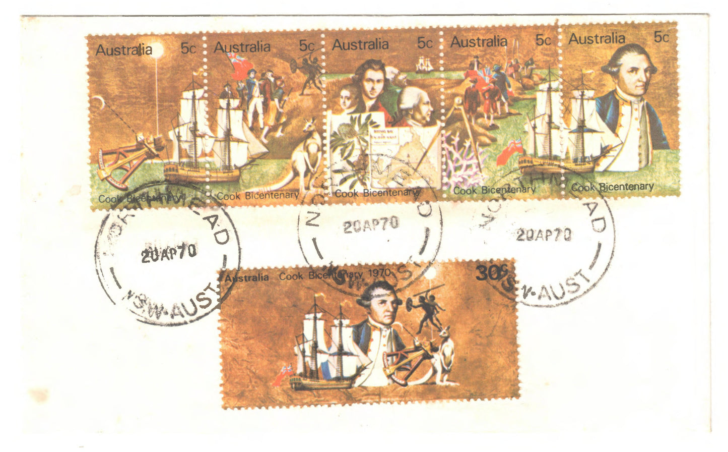 Australian 1970 200th Anniversary of the First European Contact with East Coast of Australia by Captain James Cook Stamp Set