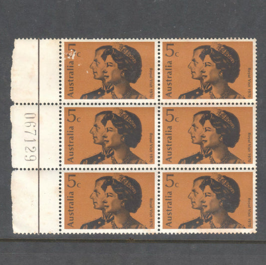 Australian 1970 5c Royal Visit Block Of Six Stamps MNH