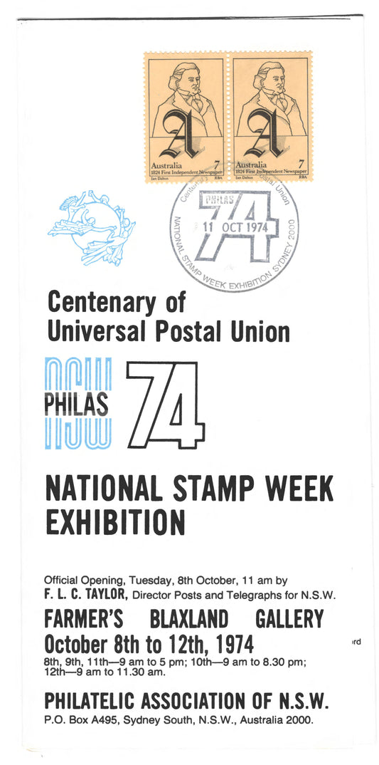 Australia 1974 National Stamp Week Centenary Of Universal Postal Union NSW PHILAS 74 Flyer
