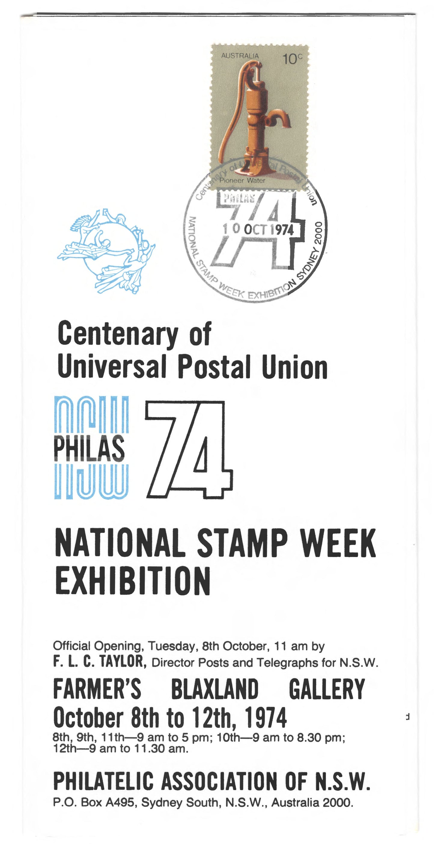 Australia 1974 National Stamp Week Centenary Of Universal Postal Union NSW PHILAS 74 Flyer
