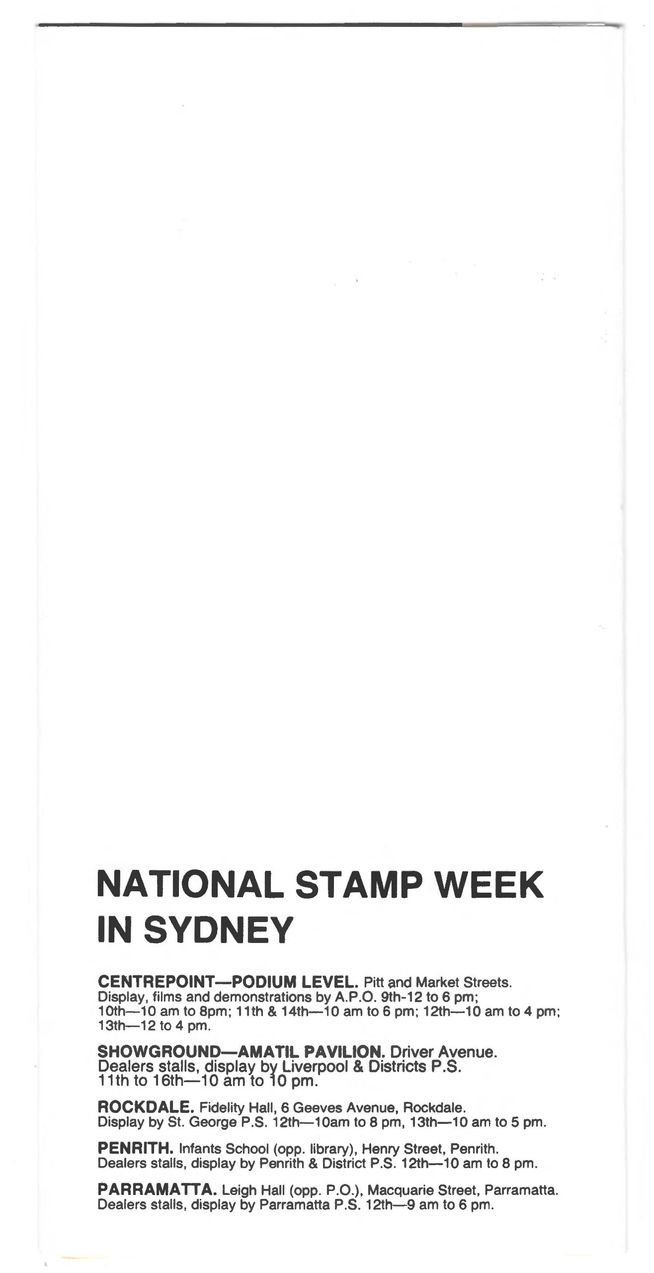 Australia 1974 National Stamp Week Centenary Of Universal Postal Union NSW PHILAS 74 Flyer