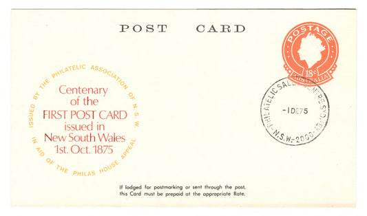 Australian 1975 18 Cent Centenary Of NSW First Postcard (Facsimile)