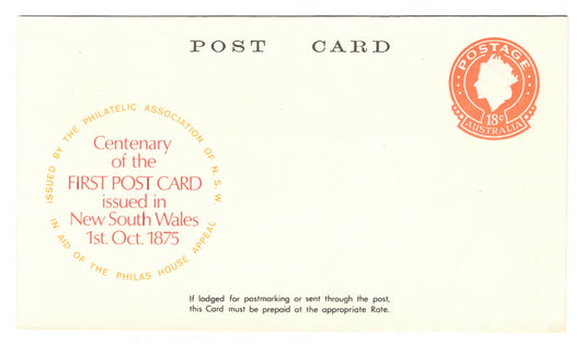 Australian 1975 18 Cent Centenary Of NSW First Postcard (Facsimile)