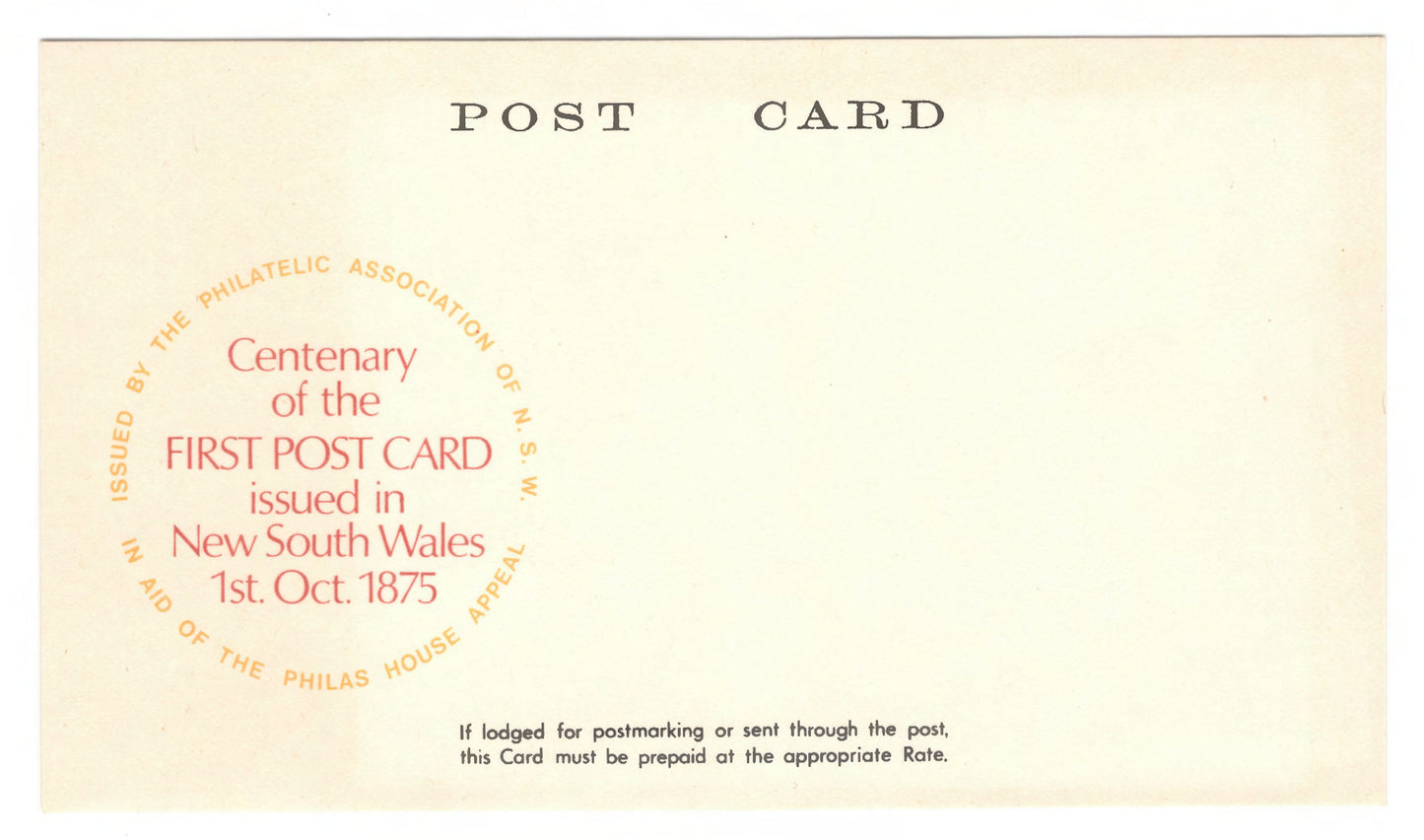 Australian 1975 18 Cent Centenary Of NSW First Postcard (Facsimile)