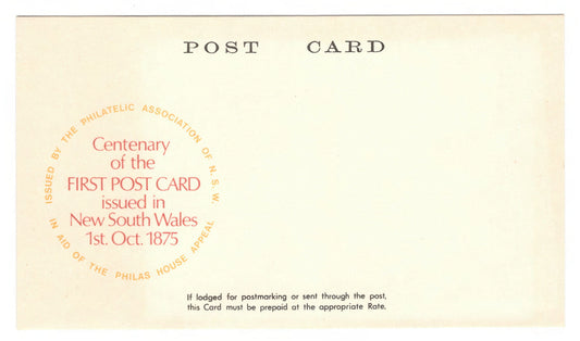 Australian 1975 18 Cent Centenary Of NSW First Postcard (Facsimile)