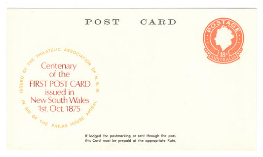 Australian 1975 18 Cent Centenary Of NSW First Postcard (Facsimile)