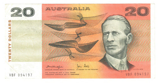 Australian 1979 20 Dollar Knight Stone Banknote s/n VBF 094197 - Circulated
