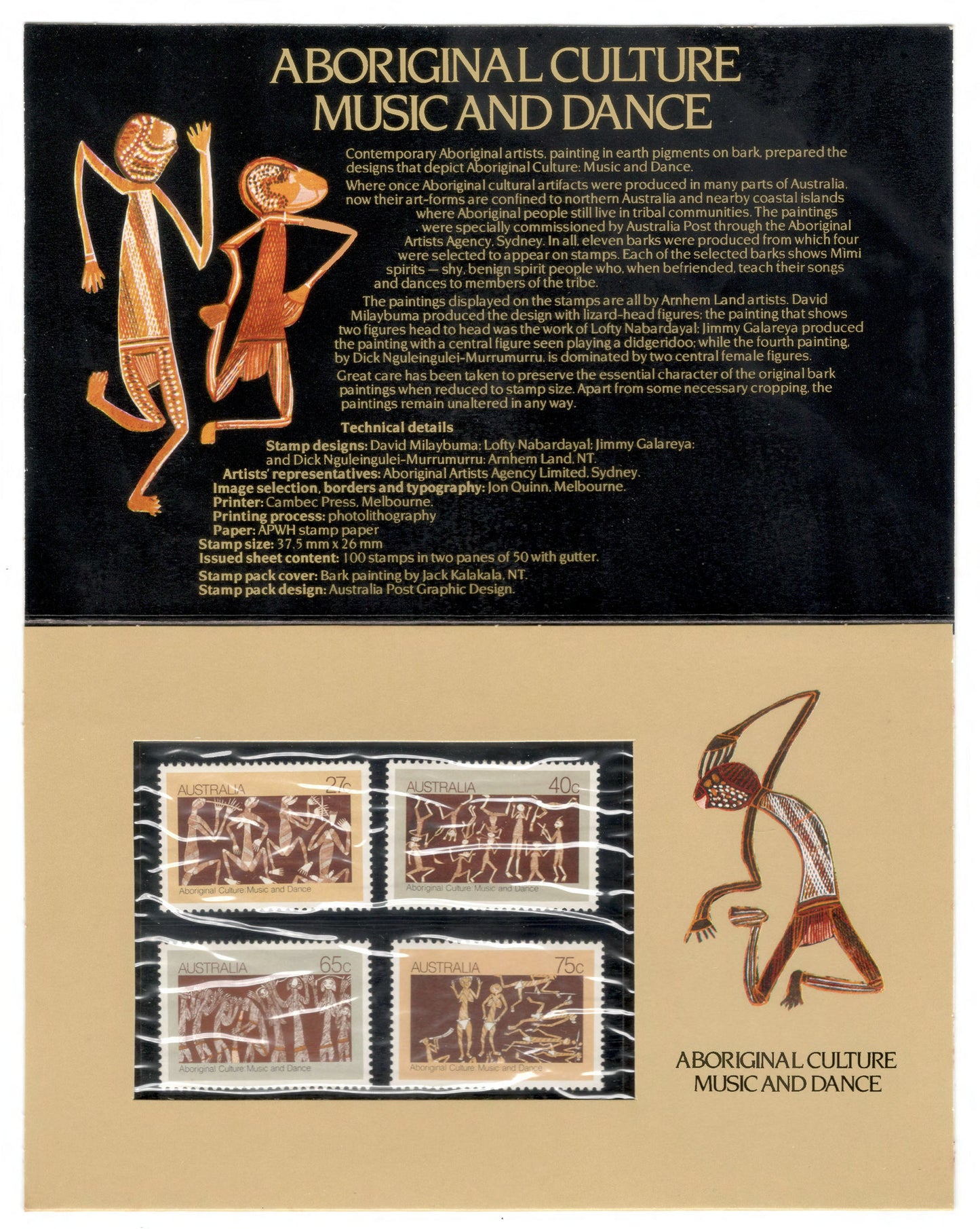 Australia 1982 Aboriginal Culture Music And Dance Stamp Pack Australia Post Pack (POP)