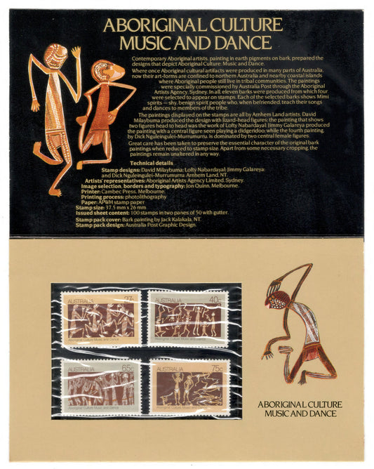 Australia 1982 Aboriginal Culture Music And Dance Stamp Pack Australia Post Pack (POP)