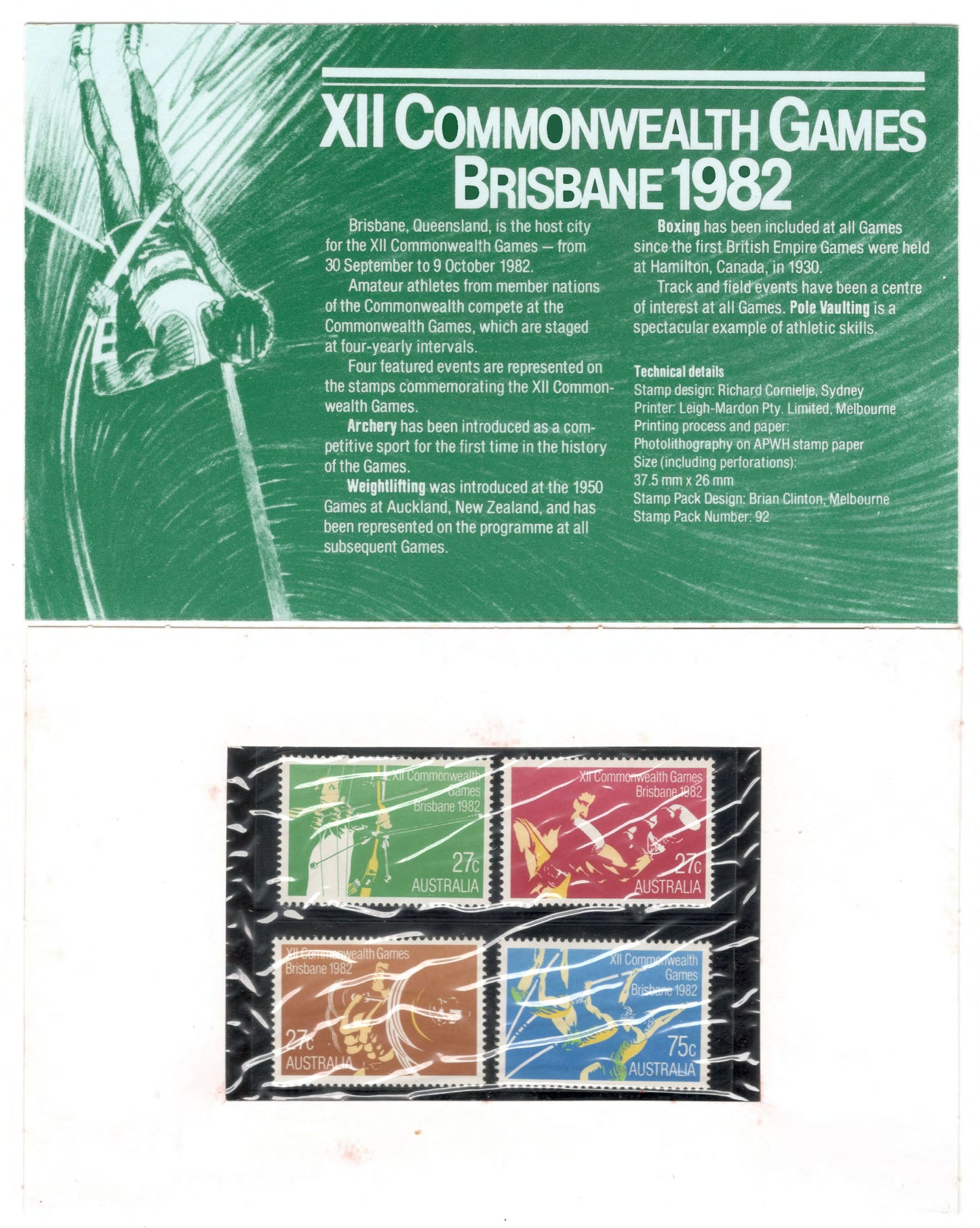 Australia 1982 XII Commonwealth Games Brisbane Stamp Pack Australia Post Pack (POP)