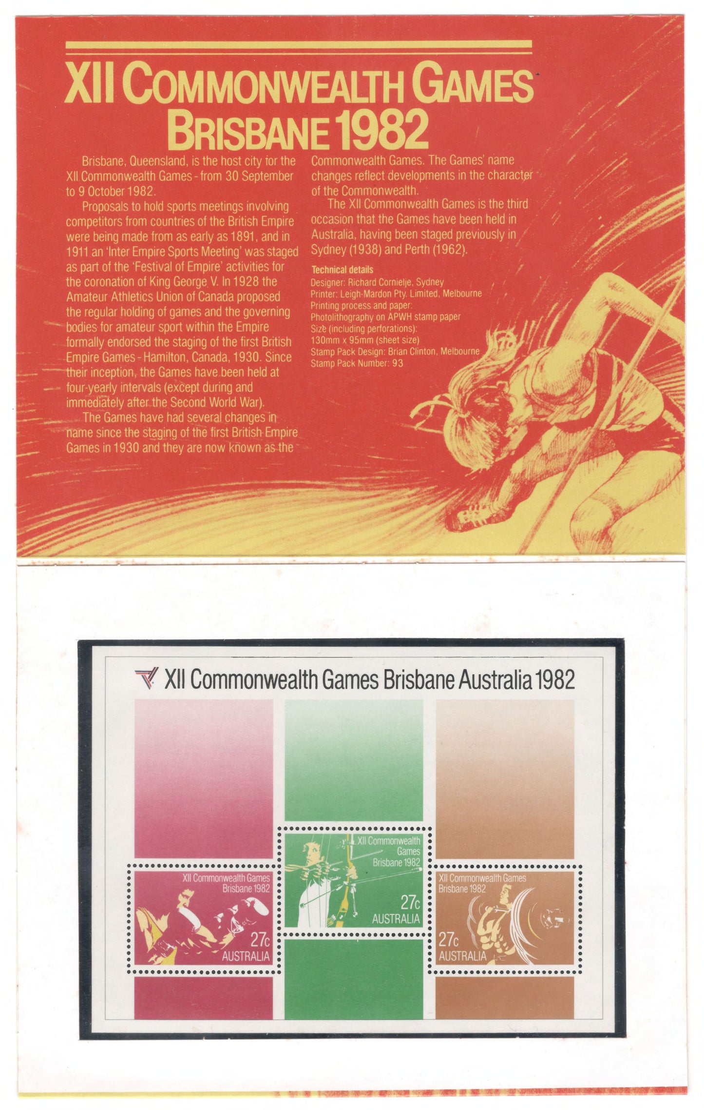 Australia 1982 XII Commonwealth Ganes Mini Stamp Sheet Stamp Pack Australia Post Pack (POP)