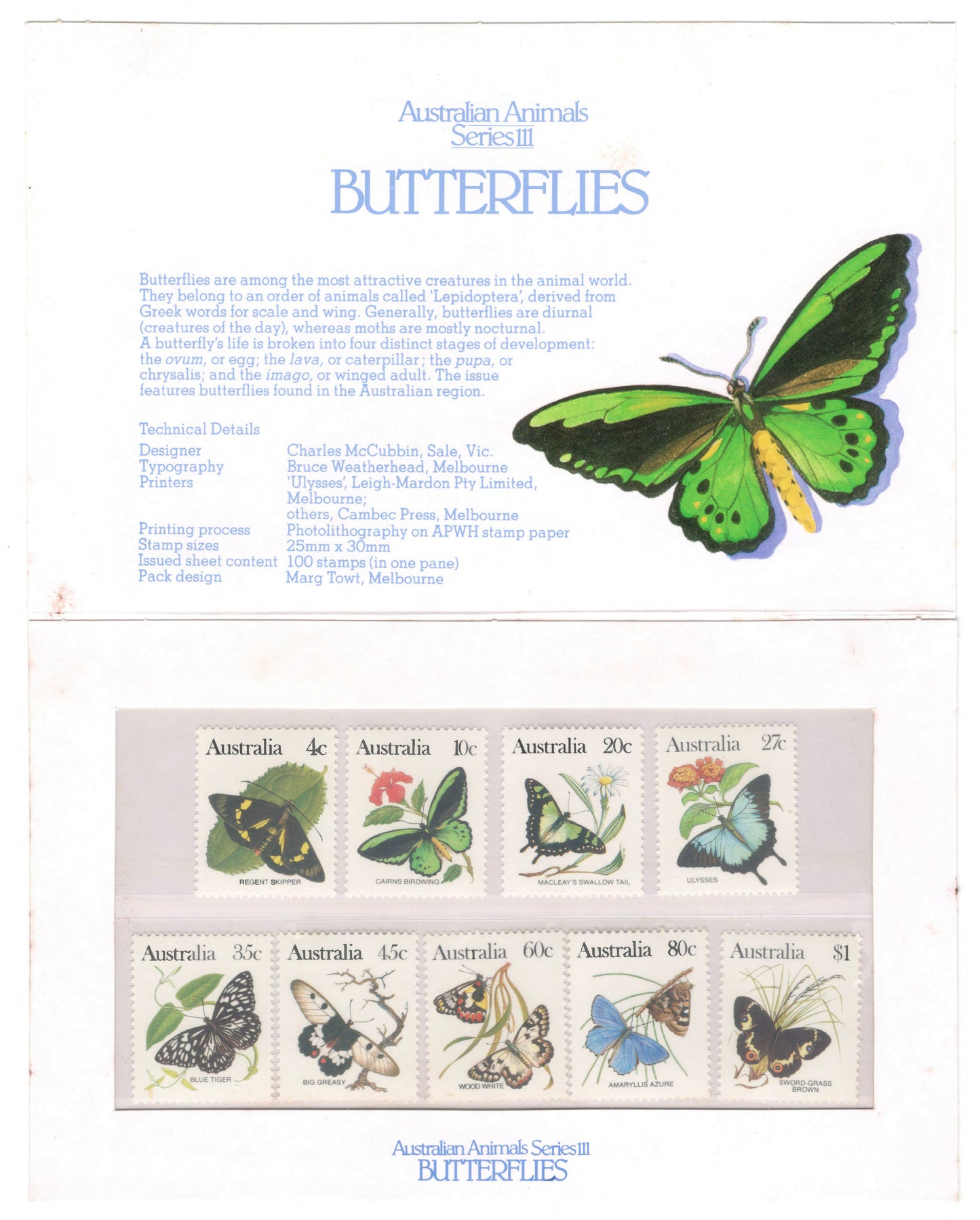Australia 1983 Butterflies Stamp Pack Australia Post Pack (POP)