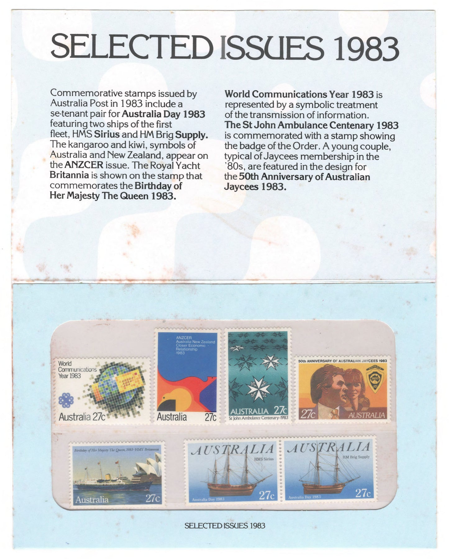 Australia 1983 Selected Issues Stamp Pack Australia Post Pack (POP)