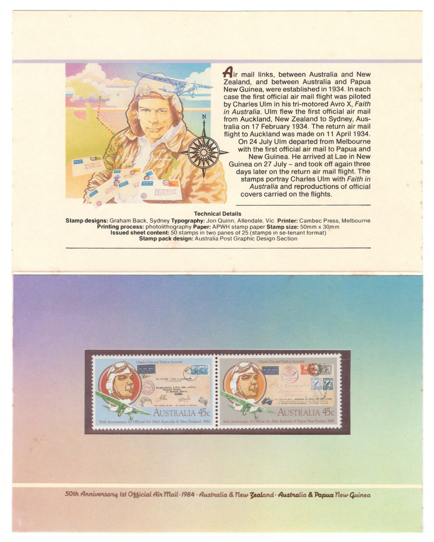 Australia 1984 50th Anniversary 1st Official Mail Stamp Pack Australia Post Pack (POP)