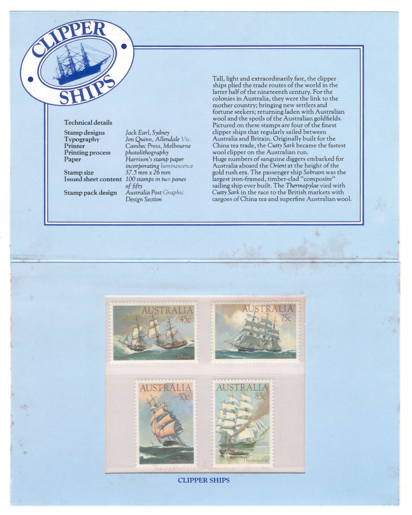 Australia 1984 Clipper Ships Stamp Pack Australia Post Pack (POP)