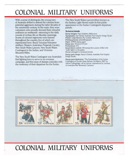 Australia 1985 Colonial Military Uniforms Stamp Pack Australia Post Pack (POP)