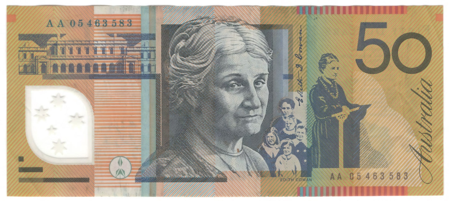 Australian 2005 50 Dollar MacFarlane Henry Polymer Banknote s/n AA 05463583