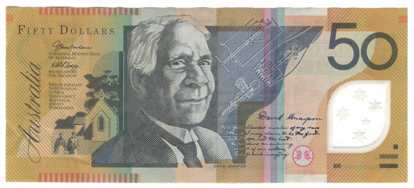 Australian 2005 50 Dollar MacFarlane Henry Polymer Banknote s/n AA 05463583