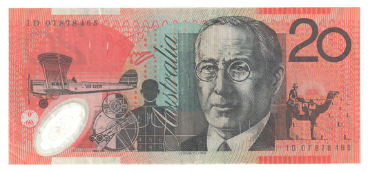 Australian 2007 20 Dollar Stevens Henry Polymer Banknote s/n ID 07878465 - Circulated