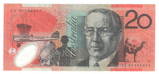 Australian 2008 20 Dollar Stevens Henry Polymer Banknote s/n AA 08484933 - Circulated