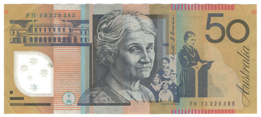 Australian 2013 50 Dollar Stevens Parkinson Polymer Banknote s/n FH 13329385