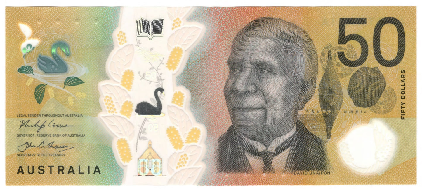 Australian 2018 50 Dollar Lowe Fraser Polymer Banknote s/n AA 1882233844