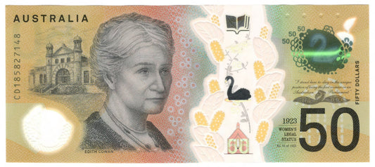 Australian 2018 50 Dollar Lowe Fraser Polymer Banknote s/n CD 185827148