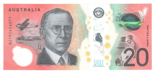 Australian 2019 20 Dollar Lowe Gaetjens Polymer Banknote s/n BJ193456271 - Circulated
