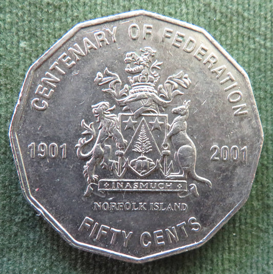 Australian 2001 50 Cent Coin Centenary Of Federation Norfolk Island