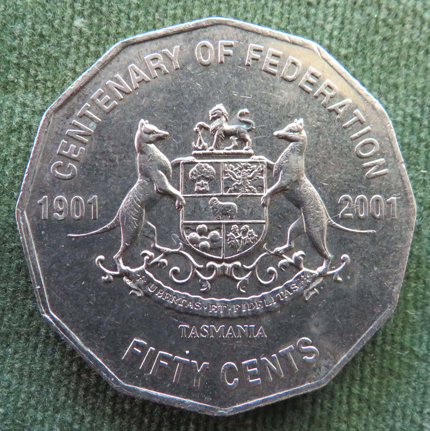 Australian 2001 50 Cent Coin Centenary Of Federation Tasmania