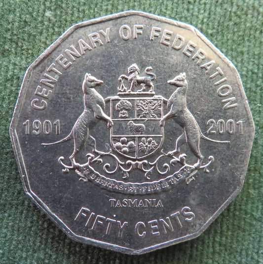 Australian 2001 50 Cent Coin Centenary Of Federation Tasmania